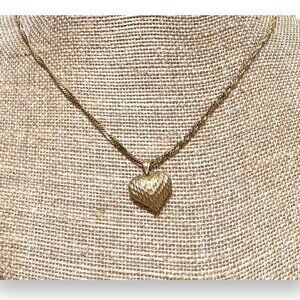 Italy 925 Gold Plated Rope Chain Diamond Cut Heart Pendant Vintage 18” Gift